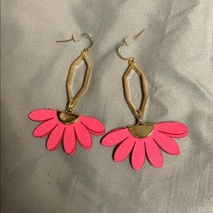 Gold and hot pink floral earrings